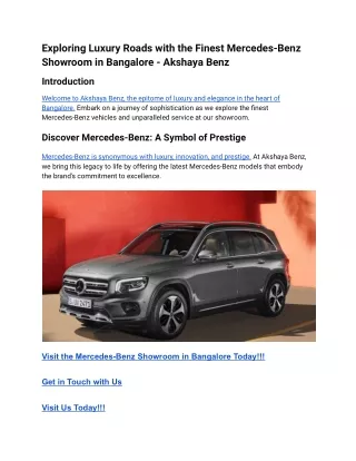 Exploring Luxury Roads with the Finest Mercedes-Benz Showroom in Bangalore - Akshaya Benz