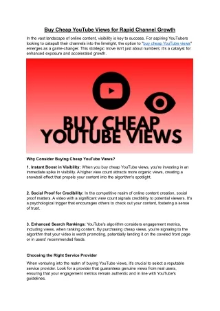 Buy Cheap YouTube Views for Rapid Channel Growth