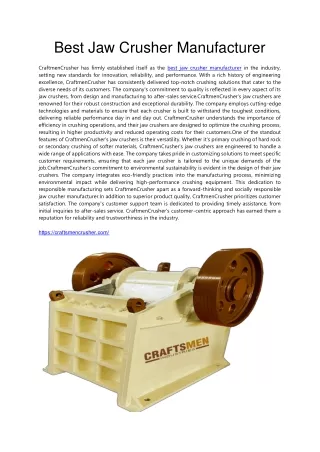 Best Jaw Crusher Manufacturer