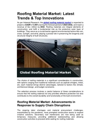 Roofing Material Market: Latest Trends & Top Innovations