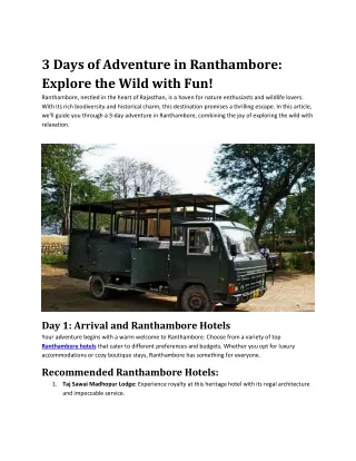 3 Days of Adventure in Ranthambore explore wildlife with fun