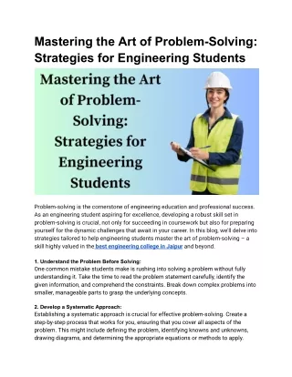 Mastering the Art of Problem-Solving: Strategies for Engineering Students