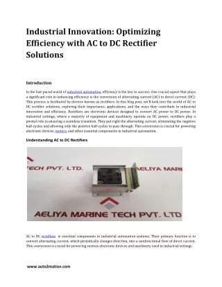 Industrial Innovation  Optimizing Efficiency with AC to DC Rectifier Solutions