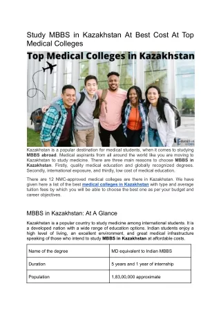 Study MBBS in Kazakhstan At Best Cost At Top Medical Colleges