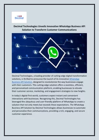 WhatsApp Business API Solution - Decimal Technologies