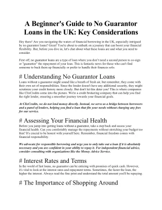 A Beginners Guide to No Guarantor Loans in the UK Key Considerations