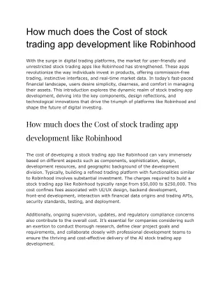 How much does the Cost of stock trading app development like Robinhood