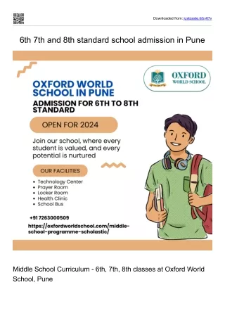 6th and 8th standard school admission in Pune