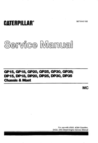 CATERPILLAR CAT DP18 MC FORKLIFT LIFT TRUCKS CHASSIS AND MAST Service Repair Manual