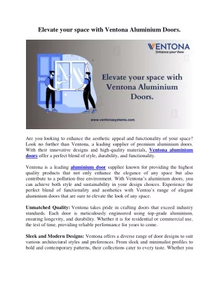 Ventona Aluminium Doors supplier