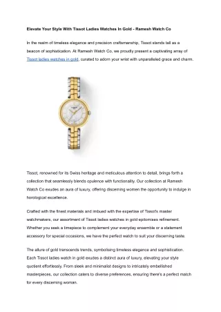 Elevate Your Style With Tissot Ladies Watches In Gold - Ramesh Watch Co