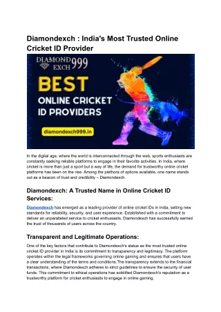 Diamondexch _ India's Most Trusted Online Cricket ID Provider