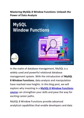 Mastering MySQL 8 Window Functions -Unleash the Power of Data Analysis-IT Training and Placement-Squad Center