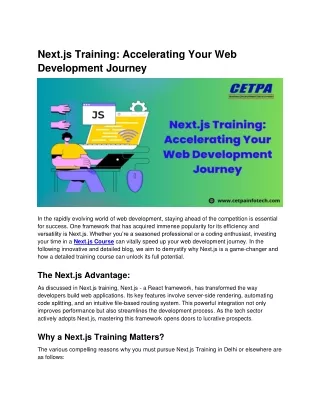 Next.js Training Accelerating Your Web Development Journey