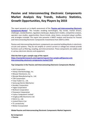 Passive and Interconnecting Electronic Components Market Analysis Key Trends