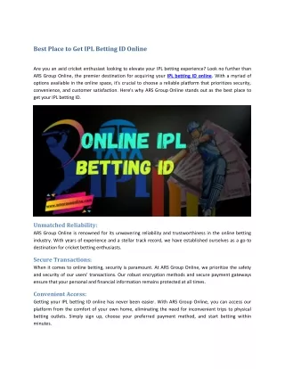 Best Place to Get IPL Betting ID Online