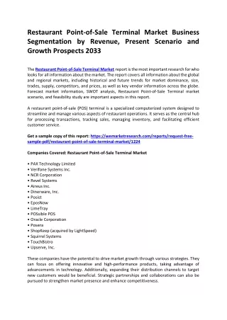 Restaurant Point-of-Sale Terminal Market Business Segmentation by Revenue, Present Scenario and Growth Prospects 2033