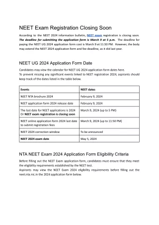 NEET Exam Registration Closing Soon