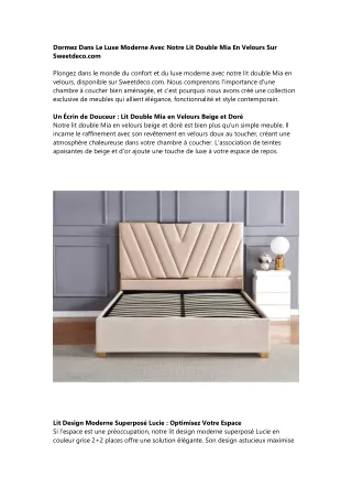 Dormez Dans Le Luxe Moderne Avec Notre Lit Double Mia En Velours Sur Sweetdeco.com