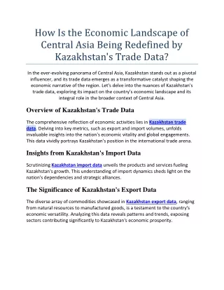 How Is the Economic Landscape of Central Asia Being Redefined by Kazakhstan's Trade Data