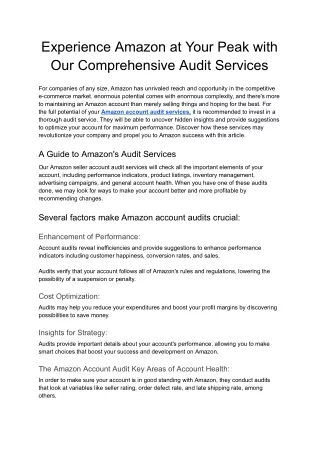 Experience Amazon at Your Peak with Our Comprehensive Audit Services - Google Docs