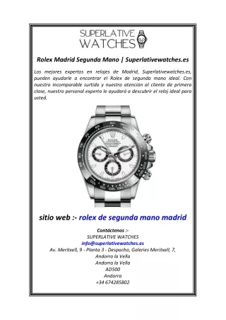 Rolex Madrid Segunda Mano  Superlativewatches.es