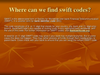 Where can we find swift codes?