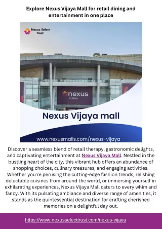 Explore Nexus Vijaya Mall for retail dining and entertainment in one place