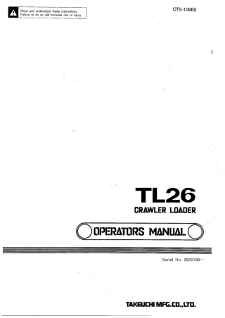 Takeuchi TL26 Crawler Loader Operator manual (Serial No. 2620186 and up)