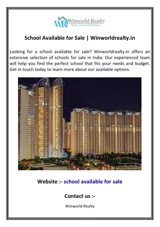 School Available for Sale  Winworldrealty.in