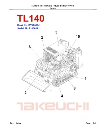 Takeuchi TL140 Crawler Loader Parts Catalogue Manual (SN 21400011 and up)