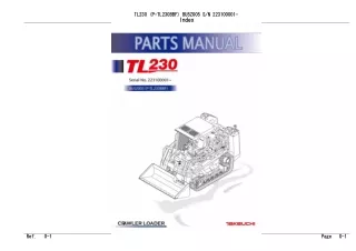 Takeuchi TL230 Track Loader Parts Catalogue Manual (Serial No. 223100001 and up)