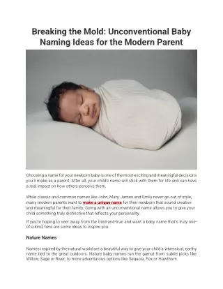 Breaking the Mold Unconventional Baby Naming Ideas for the Modern Parent