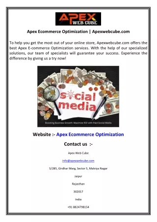 Apex Ecommerce Optimization  Apexwebcube.com