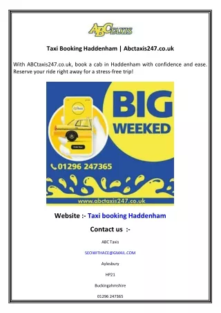 Taxi Booking Haddenham  Abctaxis247.co.uk