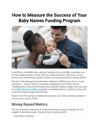 How to Measure the Success of Your Baby Names Funding Program