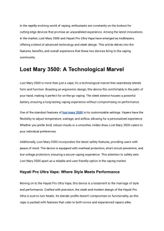 Exploring the Unmatched Experience_ Lost Mary 3500 and Hayati Pro Ultra Vape