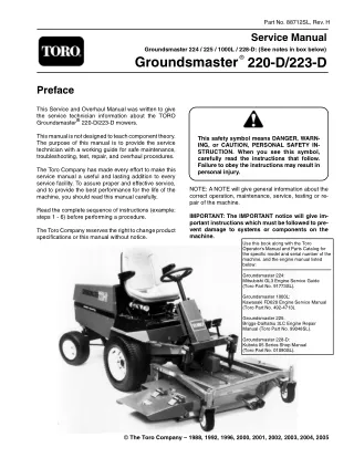 Toro Groundsmaster 220-D Mower Service Repair Manual