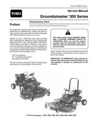 Toro Groundsmaster 325-D Mower Service Repair Manual