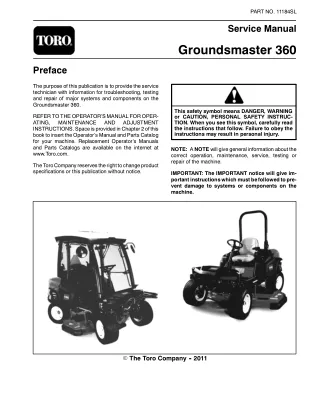 Toro Groundsmaster 360 Service Repair Manual