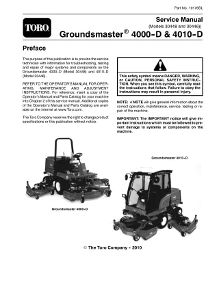 Toro Groundsmaster 4000-D (Model 30448) Service Repair Manual