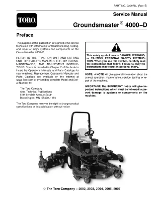 Toro Groundsmaster 4000D Service Repair Manual