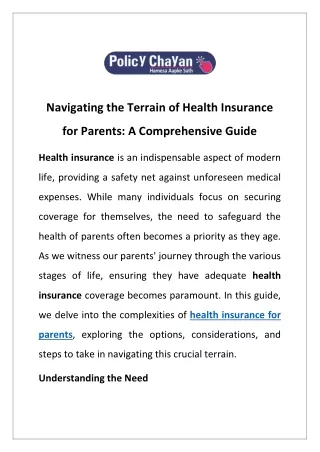 Navigating the Terrain of Health Insurance for Parents: A Comprehensive Guide