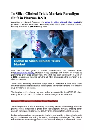In Silico Clinical Trials Market: Paradigm Shift in Pharma R&D