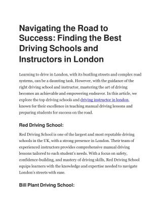 Navigating the Road to Success-Finding the Best Driving Schools and Instructors in London