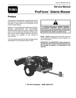 Toro ProForce Debris Blower Service Repair Manual