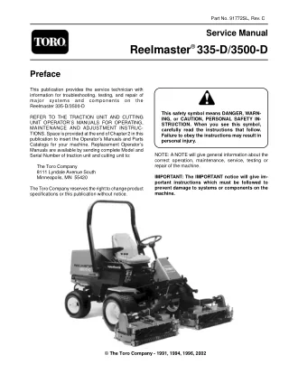 Toro Reelmaster 335-D Mower Service Repair Manual