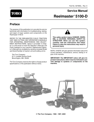 Toro Reelmaster 5100D Mower Service Repair Manual