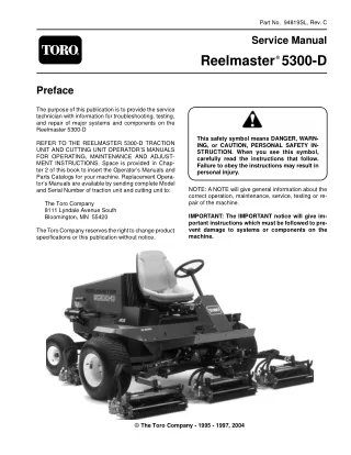 Toro Reelmaster 5300D Mower Service Repair Manual