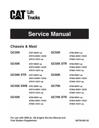 Caterpillar Cat GC35K Forklift Lift Trucks Service Repair Manual SN：AT87-0001 and up